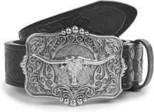 Western Cowboy-Cowgirl Leather-Belts for Men - with Longhorn-Bull
