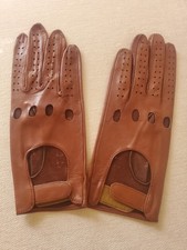 NEW ITALIAN OLD STOCK VINTAGE BROWN LAMB LEATHER PERFORATED DRIVING GLOVES 7.5