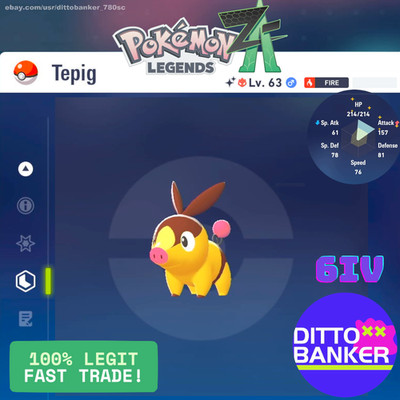 Pokemon Legends ZA SHINY ALPHA TEPIG Lv63 Adamant/6IV/EV MAX/ Gold Bot Cap