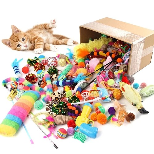 Cat Toys Mixed Pack Plastic Plush Toys Kit Interactive Play Set Assortment Gift