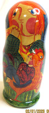 RUSSIAN NESTING DOLL~HAND PAINTED & CARVED~FOLK ART~SIGNED LB~ON BOTTOM
