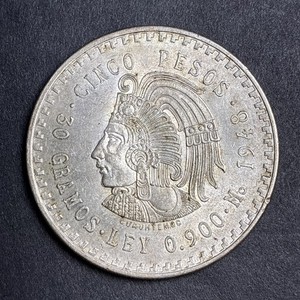 1948 Mexico CUAUHTEMOC CINCO 5 PESOS 30 Gramos 0.900 90% Silver 30g Coin