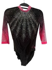 Zone leotard A XS Gymnastics Competition 3/4 Sleeve Black Pink 50  girth EUC