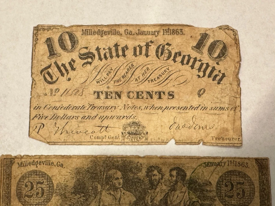 Milledgeville, Georgia Fractional Confederate Currency $.10 $.25 $.50 (E96) - Image 2 of 4
