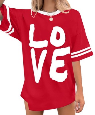 Valentine's Shirt Women Love Letter Print T Cute Heart Small, Red 