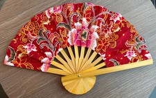 Fan Thai Folding Pink Red Flowers Hand Bamboo Thailand Decor    14