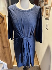 Vintage Fat Face Navy Blue Jersey Knit Tie Waist Dress UK 8 3/4 Sleeves