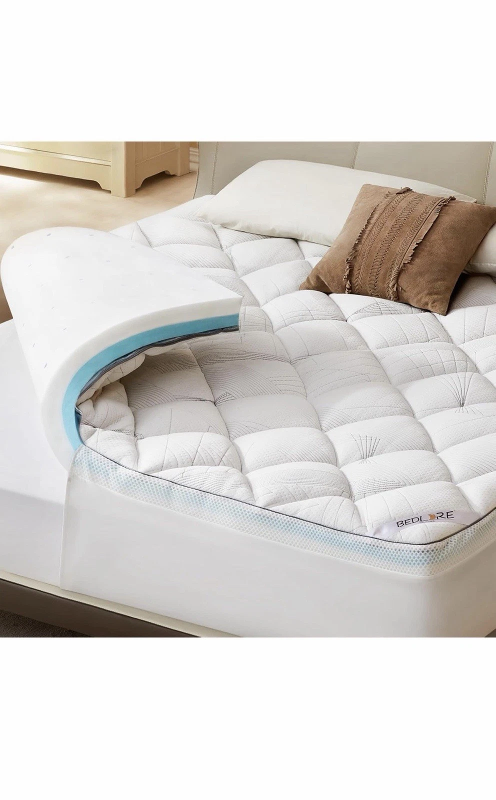 Bedlore 4” Queen Mattress Toppe, Dual Layer Medium (2" Gel Foam+2" Cooling Pad),