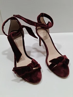 Alexandre Birman Burgundy Velvet Bow Ankle Wrap Stiletto Sandals Women's 39 - Image 1 of 4