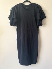 Isabel Marant Black Jersey Cotton Dress Ruched Sleeve Tie Minimal Midi S/M