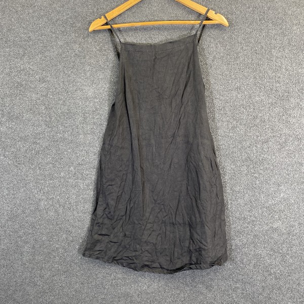 SUPER NORMAL Dress Womens M Black Linen Slip Square Neck Strappy Short Pockets