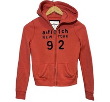 Abercrombie Fitch Hoodie Girls Sz Small Orange A Fitch 92 Logo Cotton Full Zip
