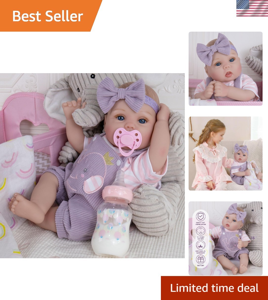 Lifelike 18-Inch Reborn Baby Doll with Weighted Body &ndash; Per