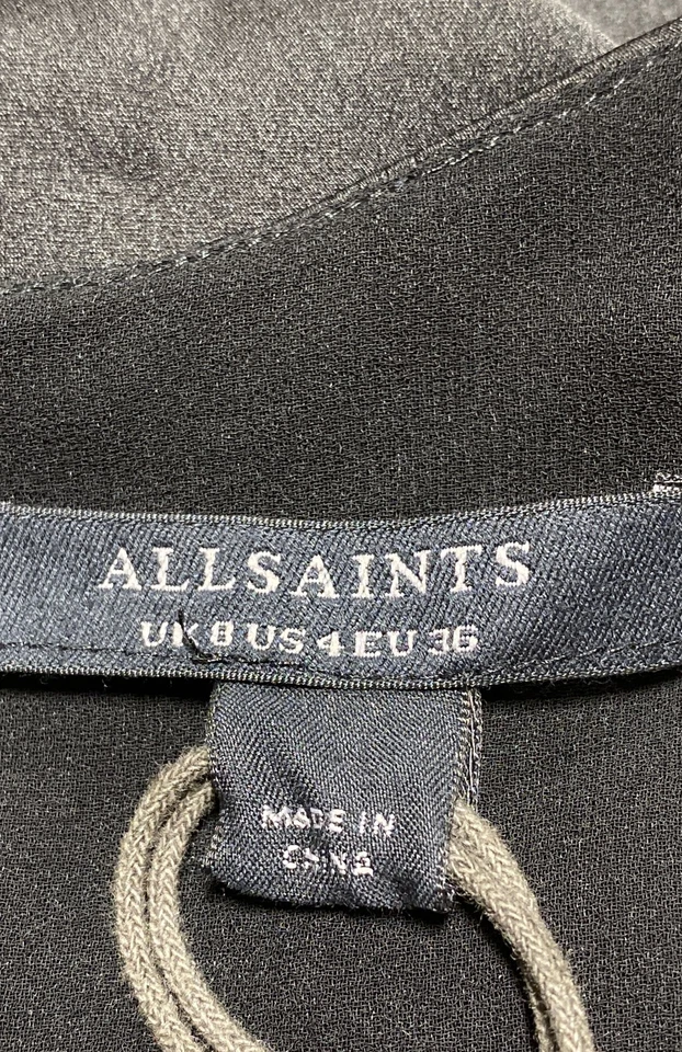 AllSaints 全新带标签 Gian Kosumoso 黑色花卉不对称迷笛连衣裙女式 US 4 — 第 3/4 张图片