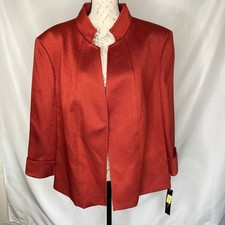 Tahari Arthur S Levine Rust Orange Textured Open Front Blazer Jacket Plus Sz 24W