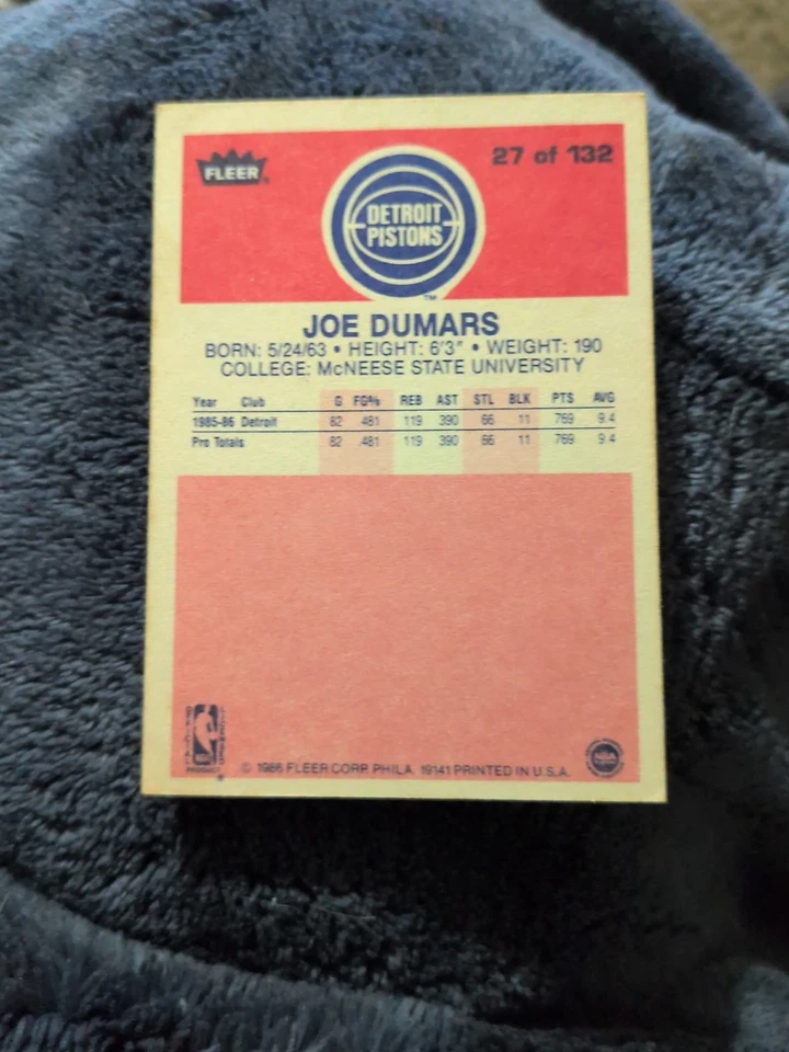 Fleer 1986-87 - Joe Dumars #27 Foto 2 de 2