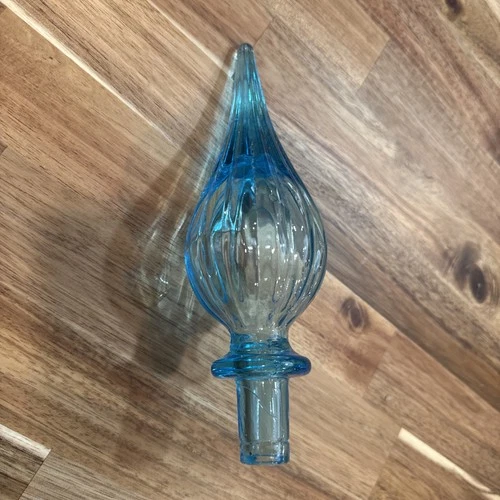 Aqua Blue Genie Glass Stopper Ribbed Style 8”MCM Hand Blown Empoli? Blenko? Read