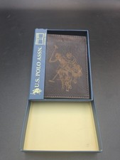 US POLO ASSN Brown Leather Logo Embossed Slim fold Wallet Men's NIB Free Ship