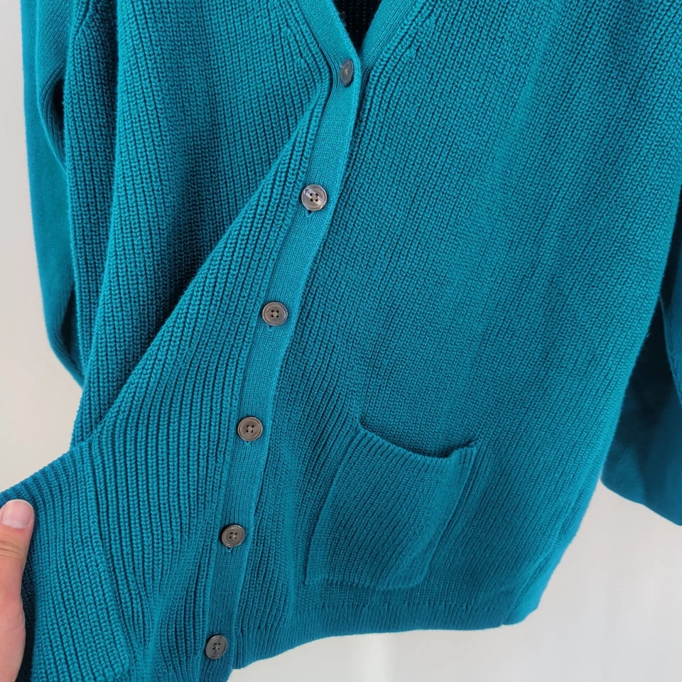 Cárdigan suéter verde azulado Lands' End tejido ajustado con botones bolsillos delanteros talla 2X Foto 4 de 4