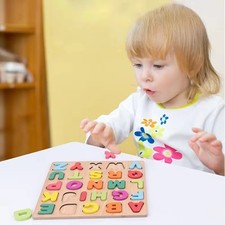Montessori Wooden Puzzle Toy for Toddlers ABC Numbers Shapes Learning Board