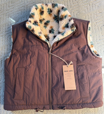 Thread & Supply Reversible Sherpa Puffer Vest Drawstring Waist XS New With Tags