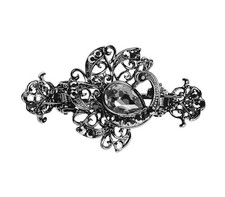 Rhinestone Metal Hair Claw on Dual Spring Black Vintage Peacock Shaped Gray