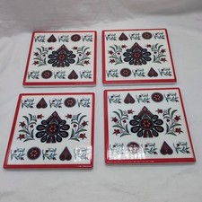  4 Decorative Ceramic Tile Coasters 4.25" X 4.25"
