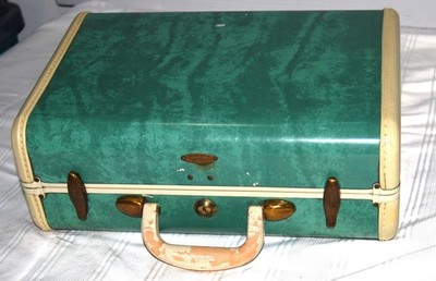 VINTAGE 1950s SAMSONITE 15'' SUITCASE BERMUDA GREEN MARBLED SCHWAYER LUGGAGE