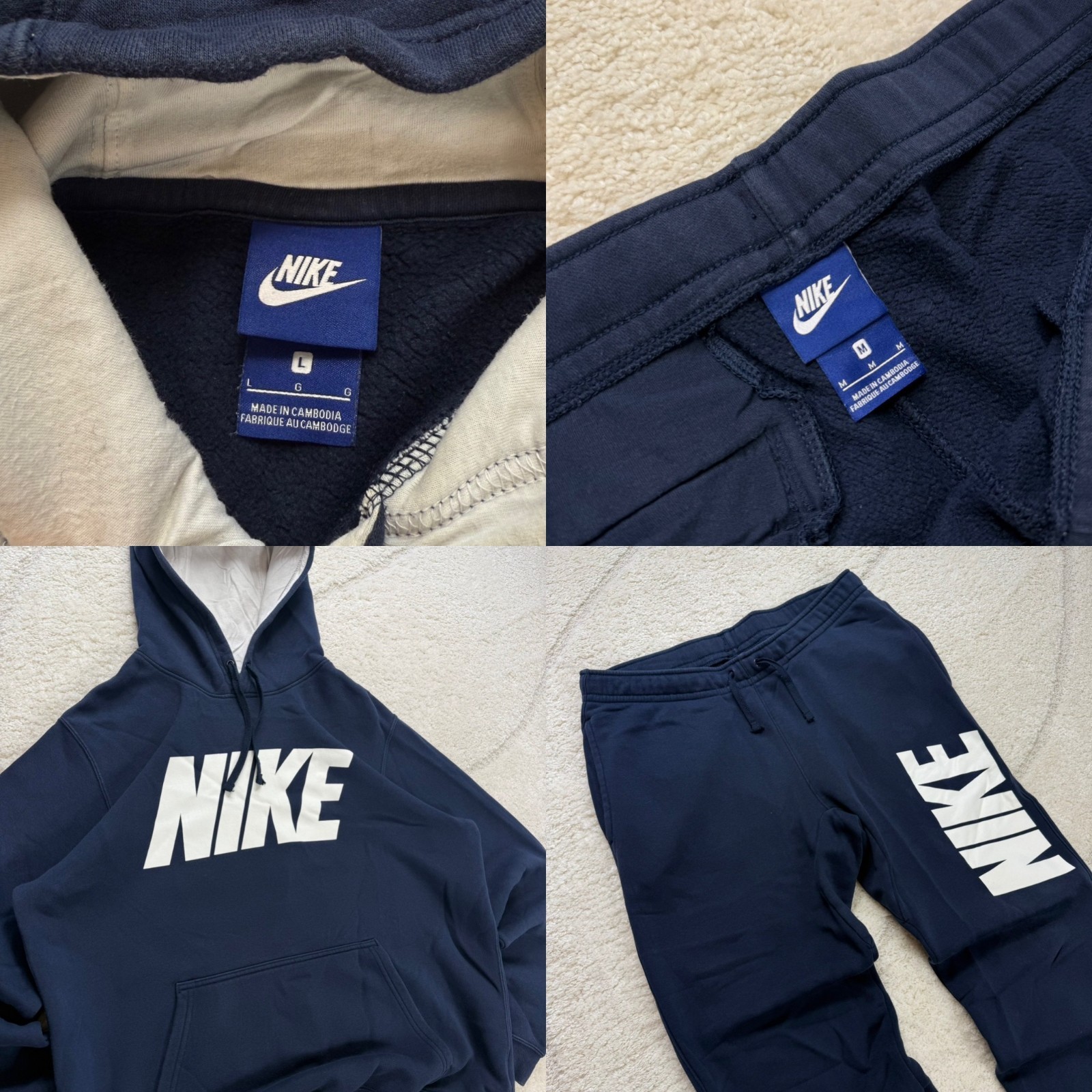 Vintage Nike 2000s Navy Large Hoodie & Medium Sweatpants Joggers Set Tracksuit image 8