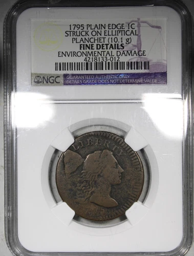 1795 Plain Edge Liberty Cap Large Cent NGC Fine Details Struck On Elliptical