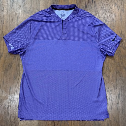 Nike Tiger Woods Polo Shirt Mens L Purple Dri Fit ADV Textured Vapor Golf Blade