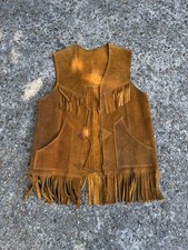 California 1970s Brown Fringe Western Tie-Front Vest Sleeveless Size M