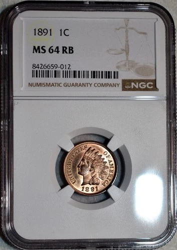 NGC MS-64 RB 1891 Indian Head Cent, Cartwheeling, 90% Red Blazer!