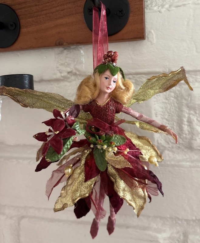 Vintage Woodland Blonde Fairy Flower  Windward Burgundy/Gold/Green