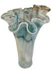 Vintage Murano Ruffle Top Light Blue & Gold Glass Vase 16" H X11"W X 11.5"D HTF