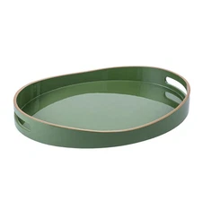 15.7" x 11.8" Oval Lacquer Serving Tray, Handmade Polished Coffee Table Tray ...