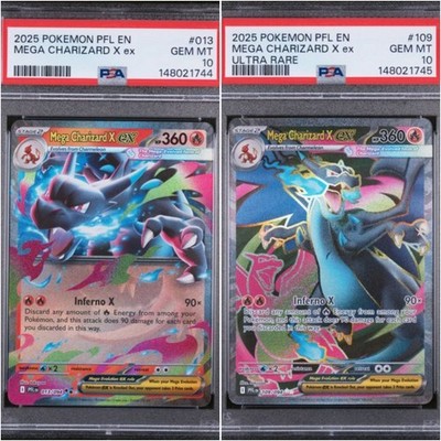 PSA 10 Sequential Mega Charizard X ex 109/094 and 013 094 Phantasmal Flames