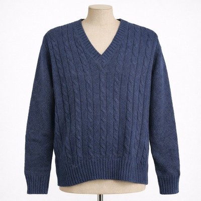 Vintage McGregor Mens Cable Knit Wool Sweater Sz M Navy Blue Fisherman Deadstock