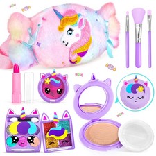 ULOVEME Kids Real Makeup Kit for Girls w/ Fluffy Purse - Non-Toxic, Washable