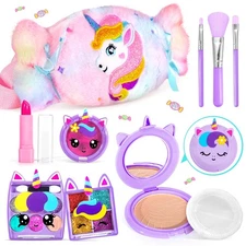 ULOVEME Kids Real Makeup Kit for Girls w/ Fluffy Purse - Non-Toxic, Washable