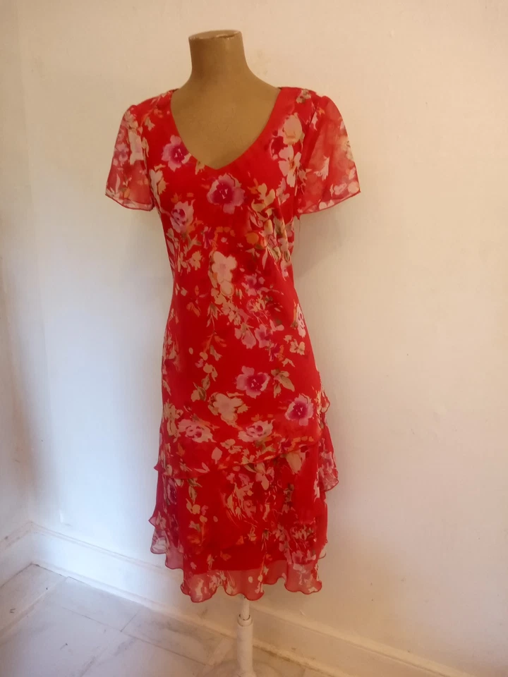 Vestido Signature By Sangria Floral Rojo Gasa Talla 10 Foto 2 de 4