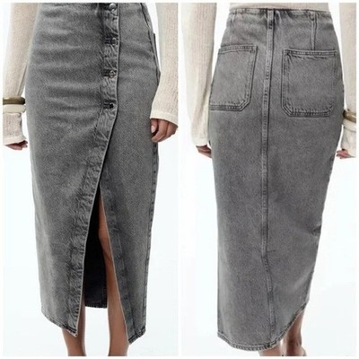 ZARA Denim Crossover Midi Skirt in Dark Gray Z1975 8228/025/802 Medium M