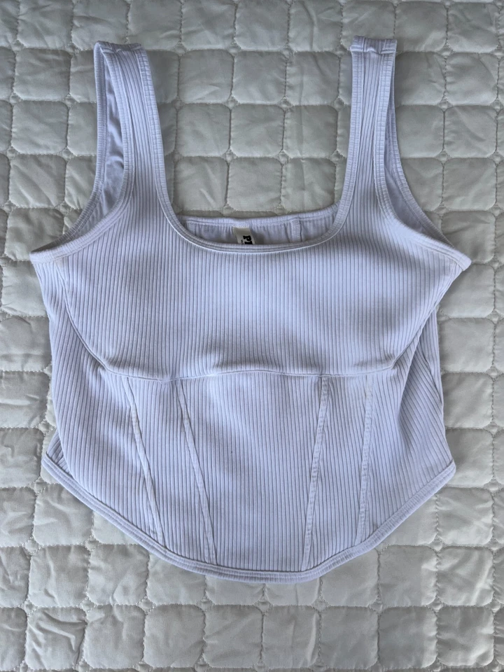 Regata PINK by Victoria’s Secret espartilho com nervuras branca feminina XL elástica casual - Imagem 3 de 4