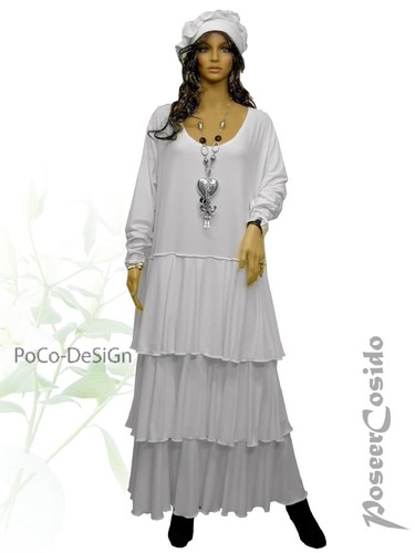 LAGENLOOK Long Ballon-Kleid Shabby weiß 44 46 48 50 52 54 56 58 L-XL XXL XXXL - Bild 1 von 6