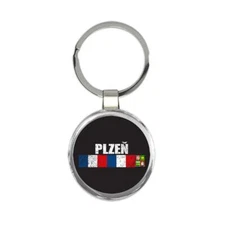 Plzen Czech Republic : Gift Round Keychain Distressed Retro Expat Vintage
