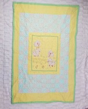 Baby Crib Quilt Handmade Yellow Green Ducks 32" x 48" Unisex Nursery