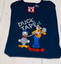 Vtg Walt Disney World Mickey Inc. Blue T-shirt Stitched L Duck Tape Goofy Long