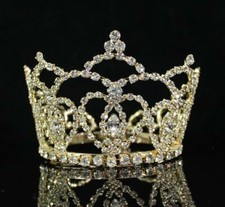 MINI HEART RHINESTONE HAIR CROWN TIARA PARTY PROM BRIDAL WEDDING M289G GOLD