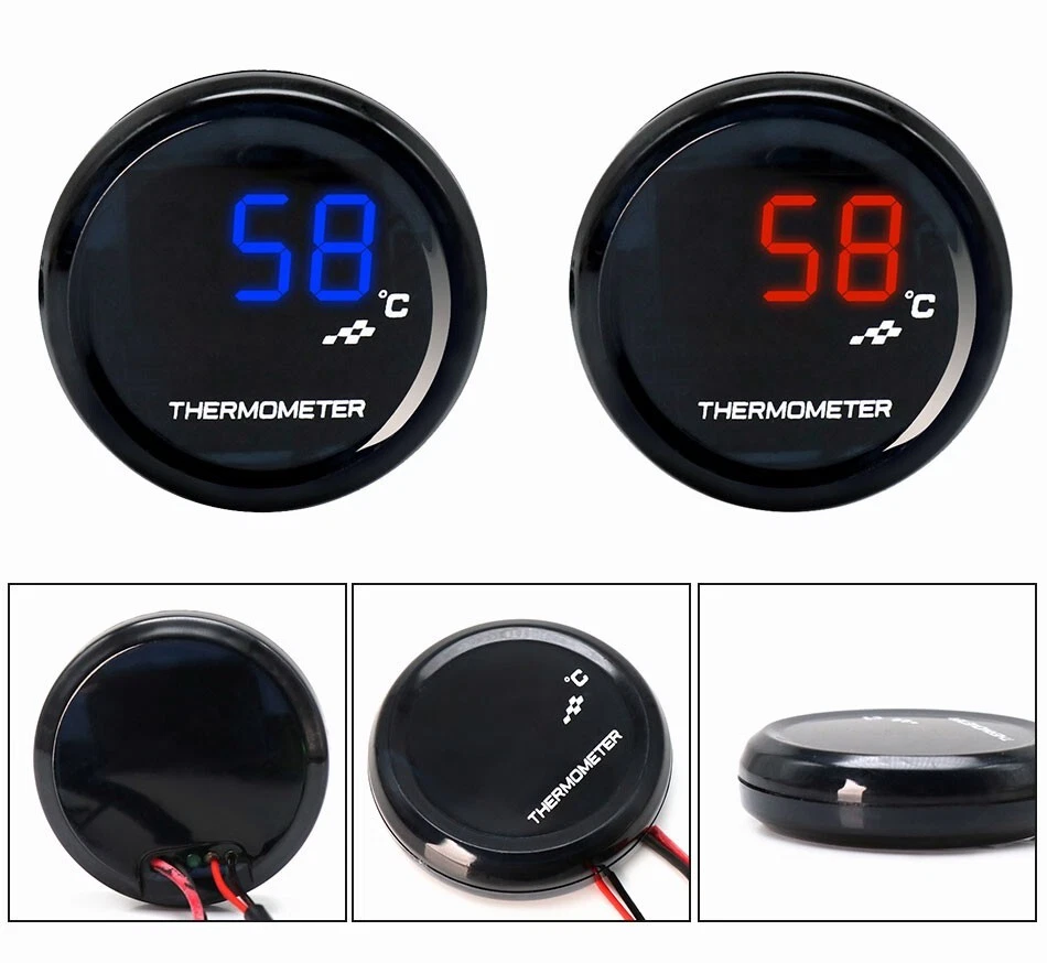 Medidor de temperatura del agua digital LED de 22 mm rojo/azul para motocicleta medidor automático