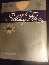 WOW VintageSliky fit beige nude Lace tthigh high stockings pantyhose one size